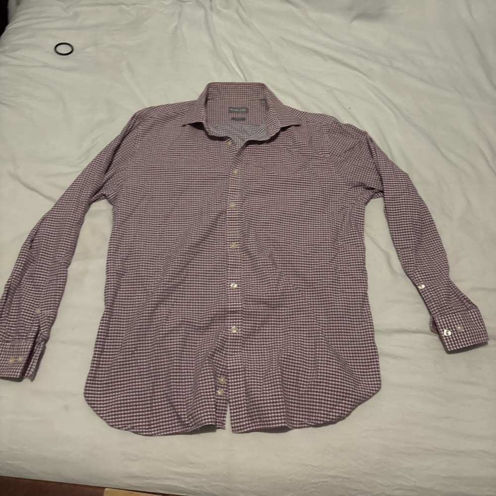Michael Michael Kors Mens Plaid Regular Fit Dress Shirt Purple Size 15.5 32/33